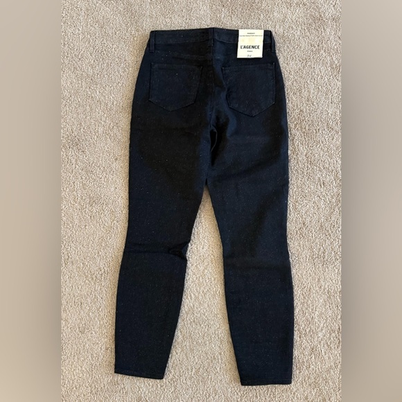 L’AGENCE Margot High Rise Skinny Jeans Black Glitter Coated Denim Size 25 NWT - Picture 5 of 9